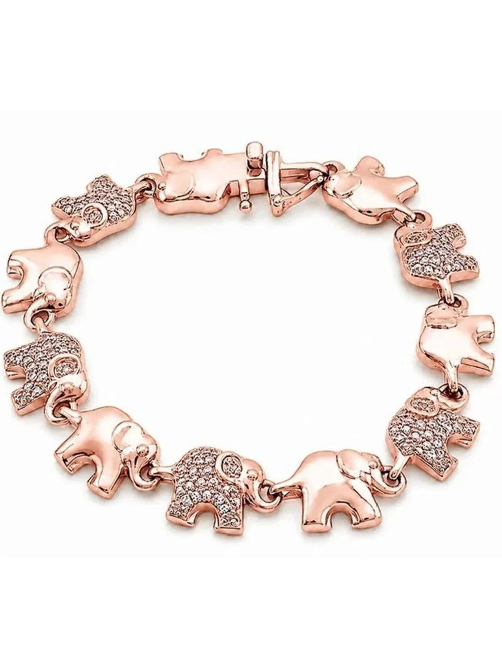 Genuine Diamond Elephant Bracelet Solid 14k Rose Gold Plated (.925)